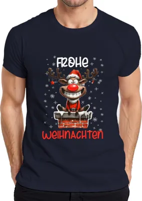 Produktbild von Frohe Weihnachten lustiger Elch Reh Rentier - Weihnachten Xmas Christmas Herren T-Shirt, Navy, XXL