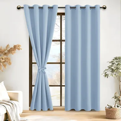 Verdunkelungsvorhänge mit Raffhaltern, hellblau, 245x140 cm, 2er-Pack