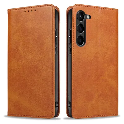 Produktbild von Handyhülle für Samsung Galaxy S23 Kunstleder Flip Cover Hülle Klapphülle Case Kartenfach Farbe: Hellbraun