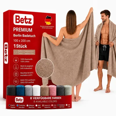 Produktbild von Betz 2 Stück XXL Badetücher 100 x 200 cm BERLIN Saunatücher 100% Baumwolle Farbe: cappuccino