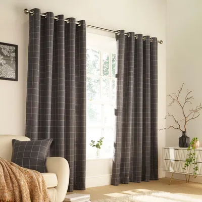 Productafbeelding van Verduisteringsgordijnen met ruitpatroon 168 x 137 cm Grijs