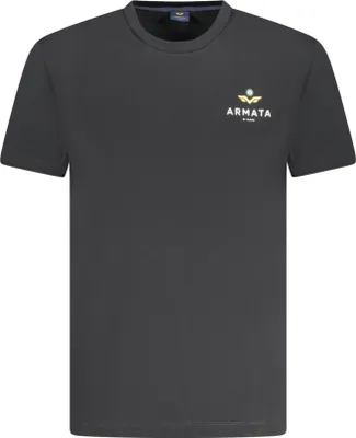 Zdjęcie produktu dla Czarny męski t-shirt z nadrukiem i okrągłym dekoltem - nowoczesny i stylowy