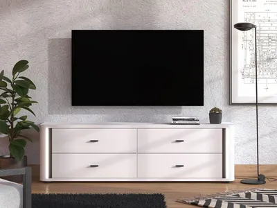 Image de Terenzo - Meuble TV, 177x40x52h cm Blanc Mat, 4 Tiroirs