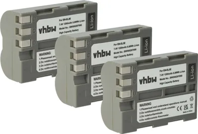 Produktbild von vhbw 3x Akku kompatibel mit Nikon D300, D200, D300s, D700, D70, D50, D100, D70s, D90, D80 Kamera (1200 mAh, 7,2 V, Li-Ion)