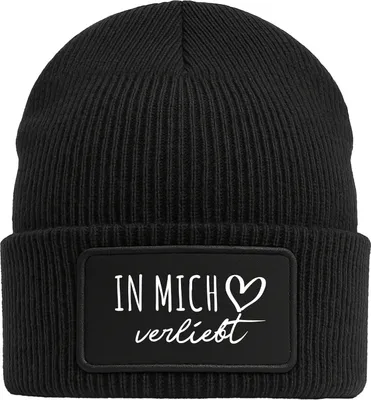 Produktbild von Huuraa Beanie In mich verliebt Black doppellagige Polyacryl Mütze mit Patch Geschenkidee