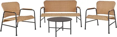 Produktbild von BELIANI Lounge Set Naturfarben PE-Rattan 4-Teilig Modern 2-Sitzer Sofa 2 Sessel u. Couchtisch Outdoor Terrasse Balkon Gartenset Gartenmöbel Set