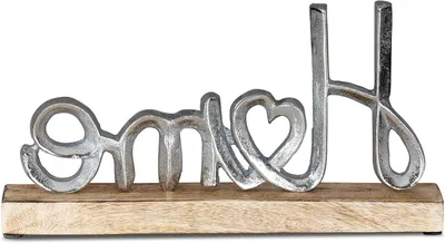 Productafbeelding van Houten Letterdecoratie - Tafeldecoratie Opschrift - Woonkamer Aankleden - Metaal en Hout - 17x11x5 cm - Natuur Zilver