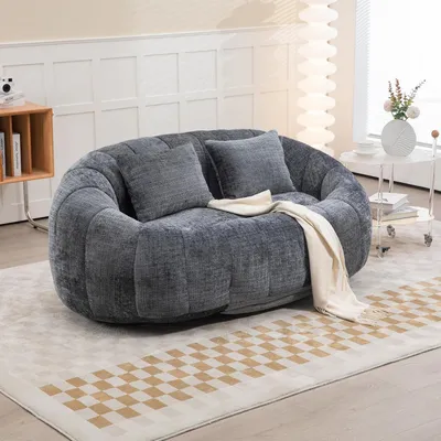 Image de Canapé "Sitzsack" en velours gris, pour adultes et adolescents