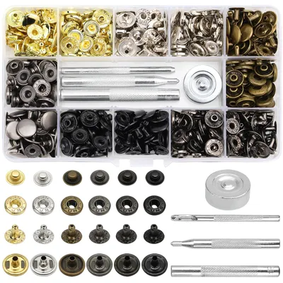 Druckknopf-Set 120 Stück, Metall, 12 mm, 6 Farben, ohne Nähen