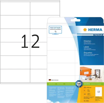 Produktbild von HERMA - Etikett 4363 105x48mm premium weiß 300 Etiketten | 32 Stück