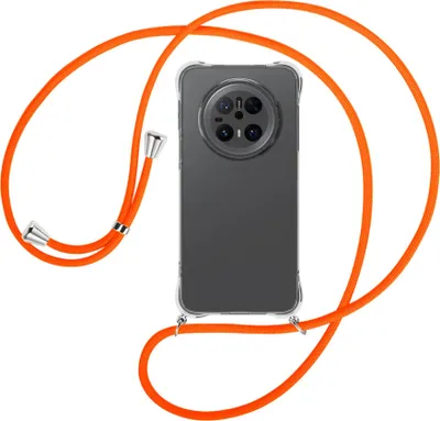 Produktbild von Handykette Backcover-Schutzhülle mit Band (Metall silberfarben) für Huawei Mate 70 - neonorange