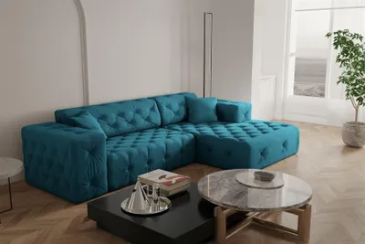 Produktbild von Ecksofa Designersofa CHANTAL in Stoff Opera Velvet Ozeanblau Ottomane Rechts