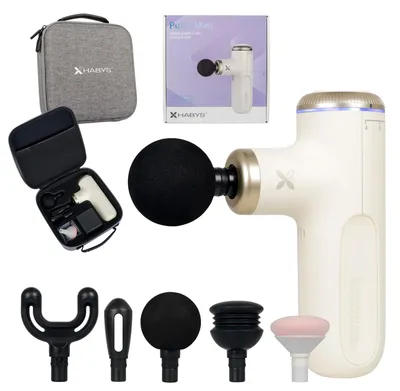 Immagine prodotto di Habys Pulse Mini: Pistola massaggiante | Massaggiatore | Dispositivo di massaggio vibratorio elettrico con testina regolabile, 5 accessori e connettore USB-C | Avorio