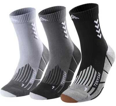 Produktbild von Lounwee Crew Kompression Laufsocken Herren: 15–20 mmHg Kompressionsstrümpfe – Größe 43-46, C-Black Gray Gray