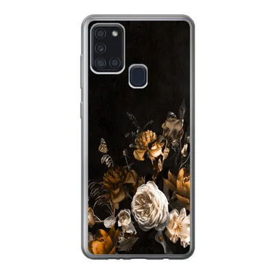 Produktbild von MuchoWow® Handyhülle Schutzhülle Hülle für Samsung Galaxy A21s Blume - Gold - Muster Silikon Softcase Handy Hülle - Hartschale
