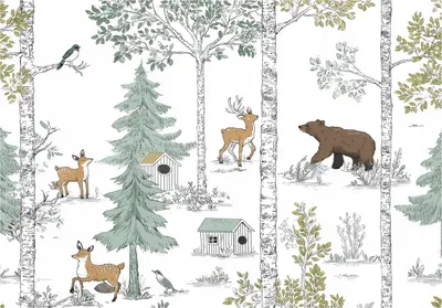 Produktbild von Fototapete Wald Tiere Bäume - 300x210 cm - Vliestapete Kinderzimmer - Vlies Fototapete Grün - 15973VX6