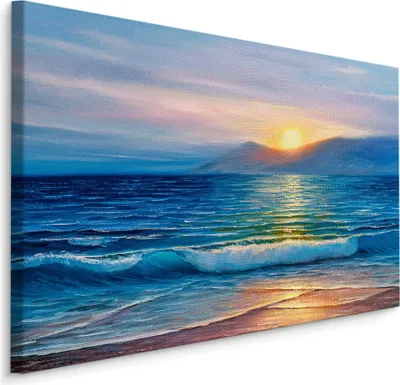 Produktbild von Fabelhafte Canvas LEINWAND BILDER 120x80 cm XXL Kunstdruck Meer Sonnenuntergang Strand