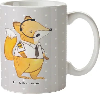 Produktbild von Mr. & Mrs. Panda Kaffeebecher Fluglotse Herz - Grau Pastell - Geschenk, Ausbildung, Flugsicherung, Teebecher, Kaffeetasse, Keramiktasse, Becher, Tasse