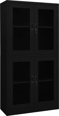 Obrázok produktu pre Kancelárska skriňa čierna 90x40x180 cm oceľ a tvrdené sklo