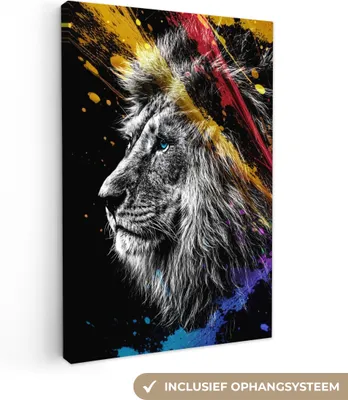 Produktbild von MuchoWow® - Leinwandbilder - Löwe - Graffiti - Schwarz - Neon - Tiere, Wandbild, Wanddeko Bilder Wohnzimmer, 20x30cm
