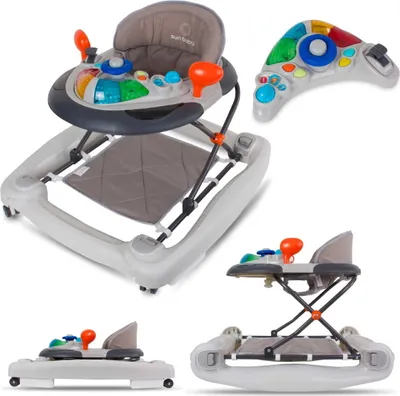 Produktbild von Sun Baby chodzik dla niemowląt z kierownicą Chodzik dla niemowląt od 6 miesięcy BabyWalker Grey