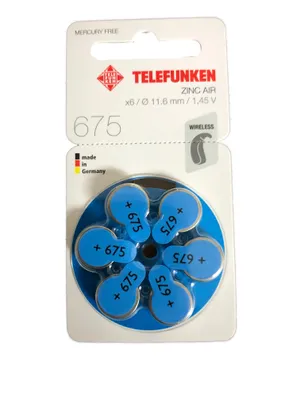 Obrázok produktu pre Batérie do načúvacích prístrojov Telefunken veľkosť 675 (60 kusov)