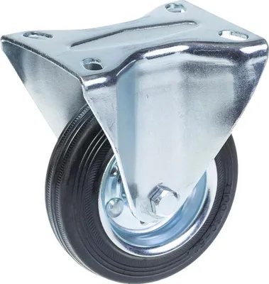 Image de 100mm fixed castor with black rubber on pressed steel centre wheel