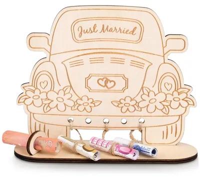 Produktbild von Geldgeschenk Hochzeitsauto Spardose - Holz - 3 cm Durchmesser - Brautpaar Geschenk