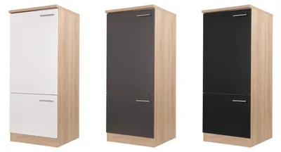 Produktbild von Umbauschrank Kühlschrank 60 cm Eiche Sägerau Weiß/Grau/Schwarz Merle Respekta