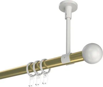 Produktbild von Interdeco Gardinenstange / Vorhangstange Messing-Optik / Weiß, Typ Sonette Luino (Kugel) Deckenmontage, 20 mm Ø 1-läufig, 200 cm