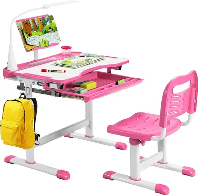 Produktbild von GOPLUS Kinderschreibtisch mit Verstellbarer Tischplatte & Lampe & Bücherständer, Höhenverstellbarer Schreibtisch für Jungs & Mädchen