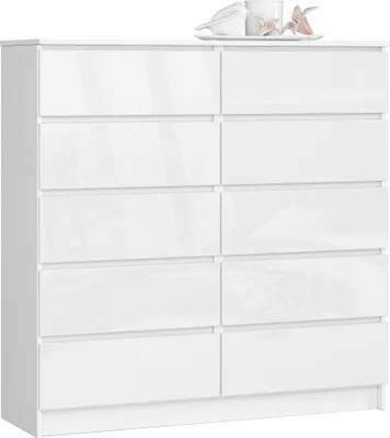 Produktbild von Akord Anrichte 10 Schubladen Weiß Hochglanz 120X40X121 Cm