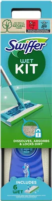 Produktbild von Swiffer Bodenreiniger Starterkit – 1 Bodenwischer + 6 Feuchte Bodentücher – 360° Drehkopf