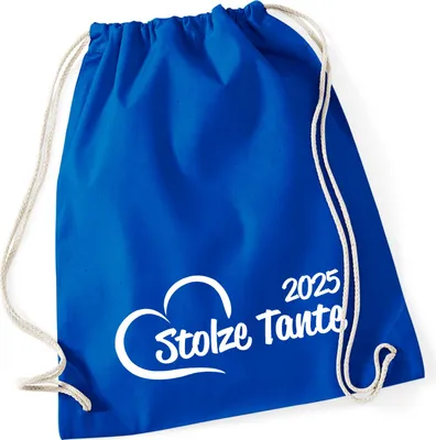 Produktbild von Huuraa Turnbeutel Stolze Tante 2025 Herz 12 Liter Bright Royal Baumwolle Rucksack Geschenkidee