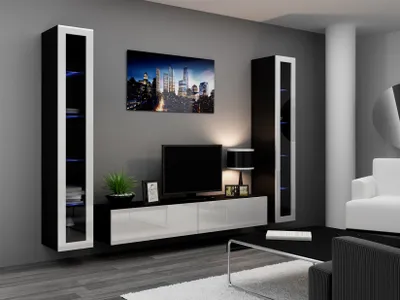 Produktbild von Mediawand Wohnwand 3 tlg - SENTIC 17 -Schwarz/Weiss Hochglanz inkl.LED