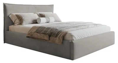 Produktbild von Polsterbett mit Bettkasten 180x200 Zenito Slim - Kissen-Kopfteil, Metall-Lattenrost - Schlafzimmerbett 180x200 cm, Samtstoff Hellgrau