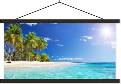 Produktbild von MuchoWow® Textilposter Strand - Meer - Palme 150x75 cm mit schwarzem Rahmen - Posterleiste