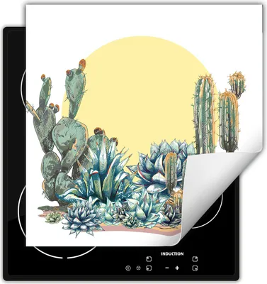 Produktbild von DarHaus Herdabdeckplatte 60x52 cm Anti Rutsch Matte Aufrollbar, Kakteen - Sonne