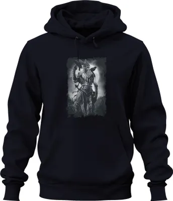 Obrázek produktu pro Viking Warrior Raven Odin Norse Mythology Moon Runes Grunge Uni mikina s kapucí, Navy, L