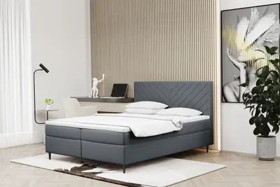 Produktbild von Kaiser Möbel Boxspringbett 140x200 mit bettkasten und matratze+topper, Schlafzimmerbett RUGIA Grau
