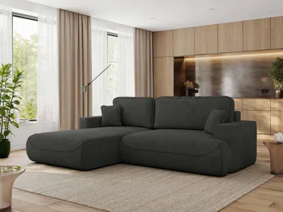 Produktbild von MKS MEBLE Ecksofa OVO mit Schlaffunktion und Bettkasten, Dunkelgrau Struktur, L-form Couch, 4-Sitzer Ecksofa, 271x195x95 cm - Links Seite
