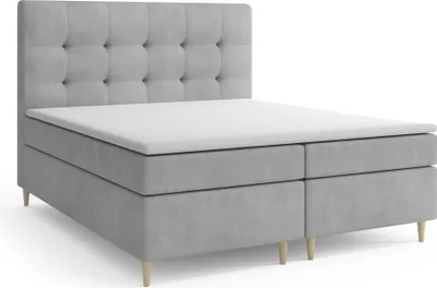 Produktbild von MR GROUP Boxspringbett mit Bettkasten, OSLO, 180x200, hellgrau, H3, Samtstoff, Polsterbett mit Matratze und Topper Doppelbett Bett für Schlafzimmer