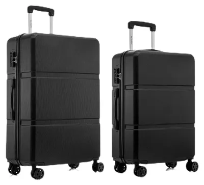 Produktbild von Hartschalen-Reisekoffer mit TSA-Schloss und YKK-Reißverschluss, Trolley-Kabinenkoffer mit 4 Rollen (Schwarz, L-XL-Set)