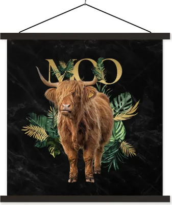Produktbild von MuchoWow® Textilposter Schottisches Hochlandrind - Gold - Marmor 40x40 cm mit schwarzem Rahmen - Fotos