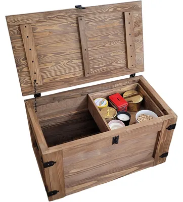 Immagine prodotto di Cassa in legno con ripiano mobile, cassa con coperchio ribaltabile e ruote Wengé