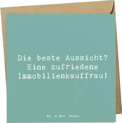 Produktbild von Mr. & Mrs. Panda Grußkarte Spruch Immobilienkauffrau Freude - Meeresbrise - Geschenk, handgefertigte Geschenke, anlasskarte, doppelkarte, Beruf, Klappkarte, kreative, für