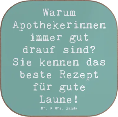 Produktbild von Mr. & Mrs. Panda Tischuntersetzer Spruch Glückliche Apothekerin - Meeresbrise - Geschenk, Beruf, Untersetzer für Gläser, gläseruntersetzer, Berufspassion, Arzneimittel
