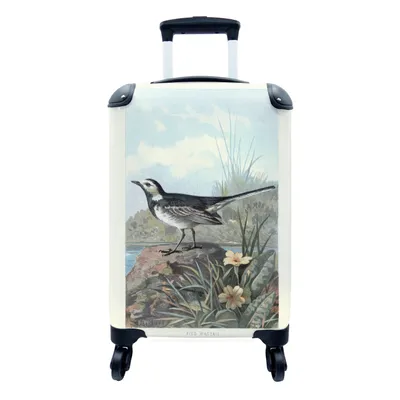 Produktbild von MuchoWow® Koffer Handgepäck Trolley Rollkoffer Kleine Reisekoffer mit 4 Rollen - Antiker Vogel Druck weiße Bachstelze - Cabin Size < 55x40x23 cm & 55x40x20 cm - Fotokoffer - Kabinenkoffer - Boardgepäck - Reise-Box - Reisekoffer - Reisegepäck - Koffer mit Bild - Trolley für Kinder