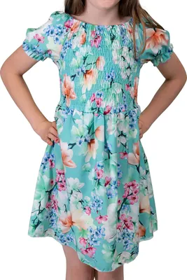 Produktbild von KMISSO Mädchen Kleid smoked Oberteil Puffärmel Grün 104