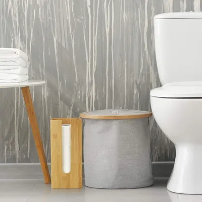 Productafbeelding van Famanu toiletrolhouder voor 3 rollen - bamboe - hoogte x breedte x diepte: ongeveer 33x15x15 cm - naturel